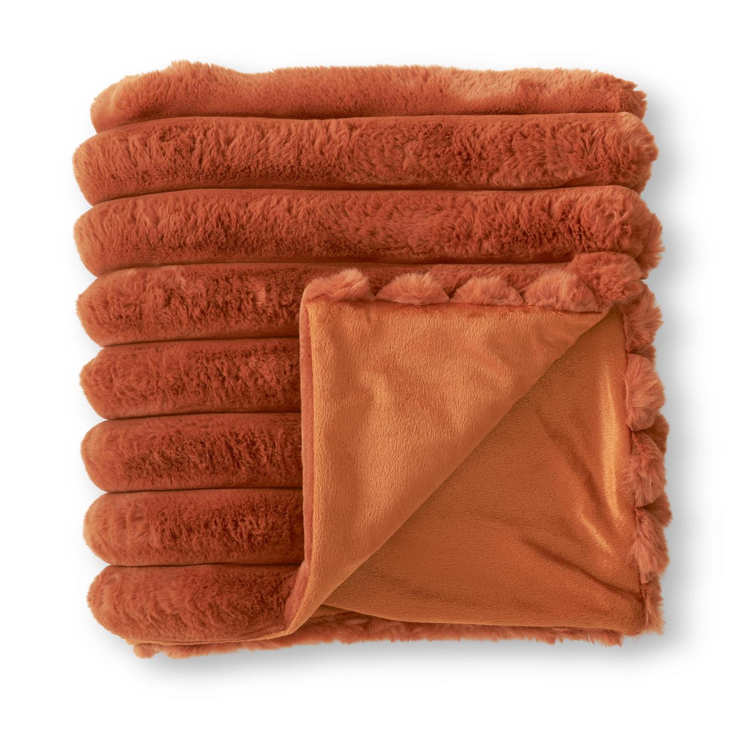 60 Inch Rust Orange Vegan Fur Throw Blanket