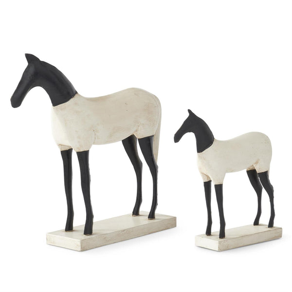 Set of 2 Black & White Metal & Resin Horses