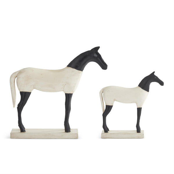 Set of 2 Black & White Metal & Resin Horses
