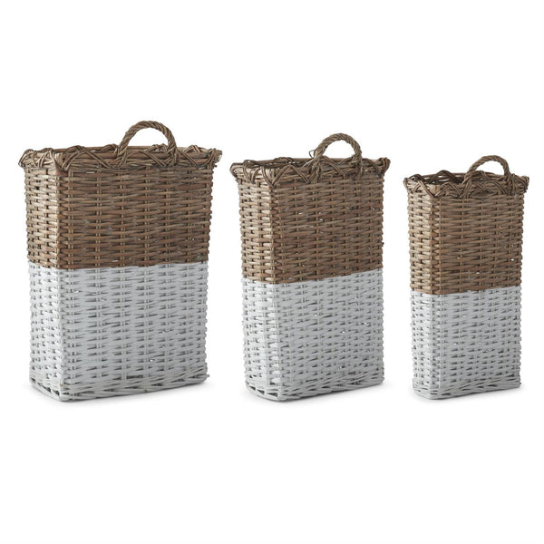 Set of 3 Half Whitewashed Hanging Rattan Nesting Bas