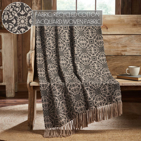 Custom House Black Tan Jacquard Woven Throw Blanket 50x60