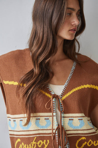 W2569 | Knit Sweater Cotton Acrylic V-Neck Sleeveless Vest