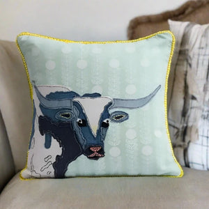 Ranch Longhorn Embroidery Denim Cushion 18x18