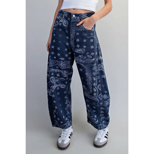 Mineral Washed Paisley Printed Jeans