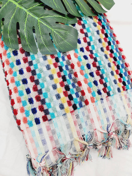 Bath Towels, Organic Turkish Cotton Pom Pom Towels- Rainbow