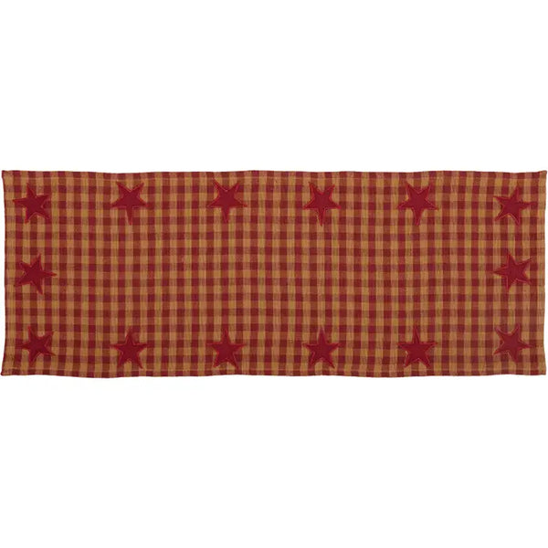 Burgundy Tan Star Check Table Runner Woven 13x36