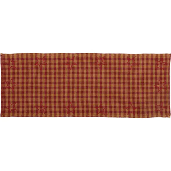 Burgundy Tan Star Check Table Runner Woven 13x36