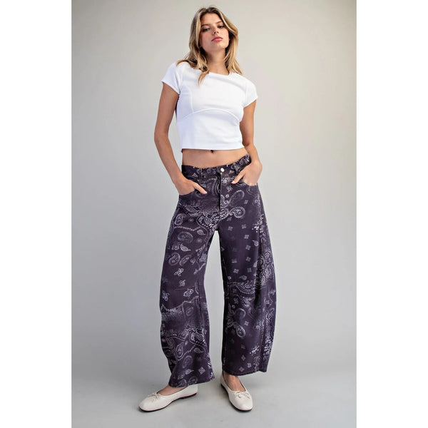 Mineral Washed Paisley Printed Jeans