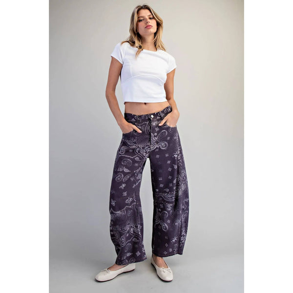 Mineral Washed Paisley Printed Jeans