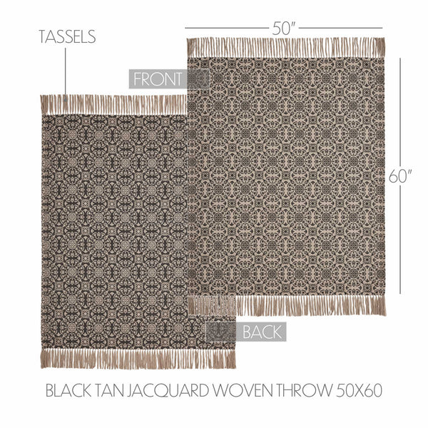 Custom House Black Tan Jacquard Woven Throw Blanket 50x60