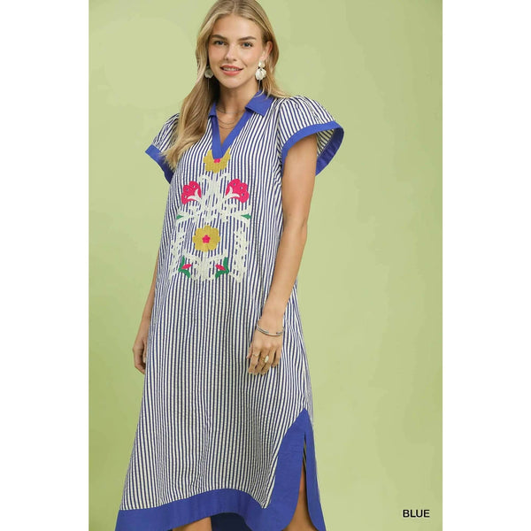 Embroidered Stripe Dress