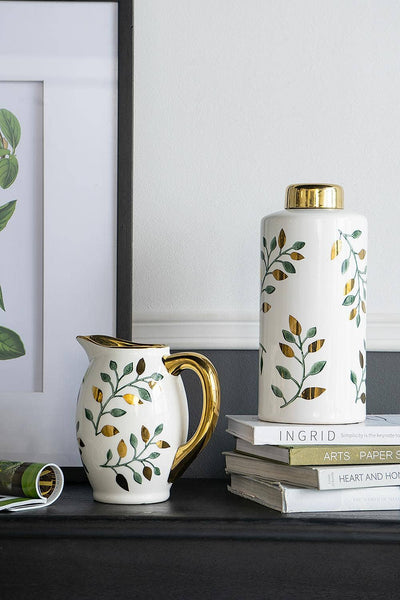 8x5.5x8.5" Luxe Leaf-Decorated Ceramic Pitcher