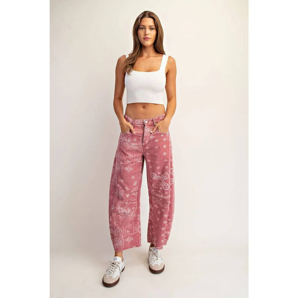 Mineral Washed Paisley Printed Jeans