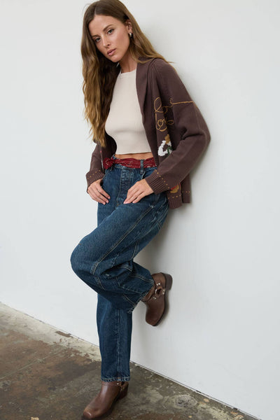 HOWDY COWBOY JACQUARD SHAWL COLLAR KNIT CARDIGAN