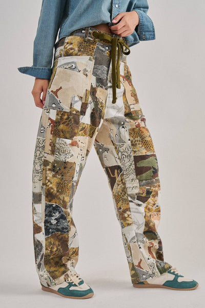 Patchwork Camo Wide Leg Cargo Pants