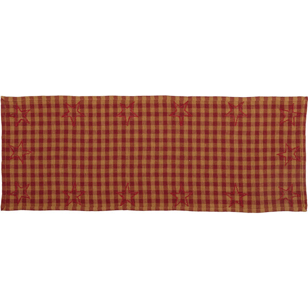 Burgundy Tan Star Check Table Runner Woven 13x36