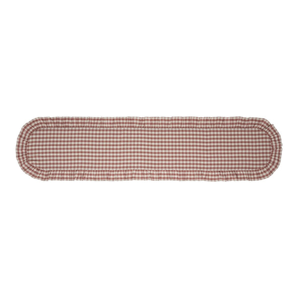 Rosehill Cottage Dusty Rose Gingham Ruffled Cotton Table Runner - 12x72 Pink & Natural Oval Runner