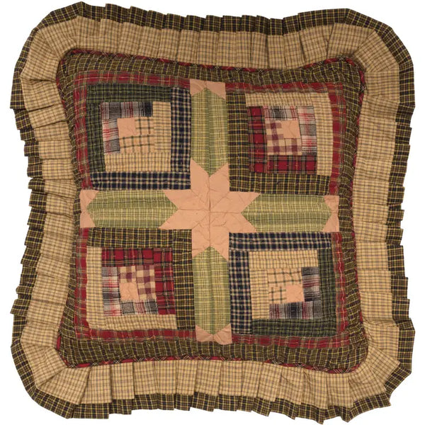 Tea Cabin Patchwork Log Cabin Ruffle Throw Pillow 16x16