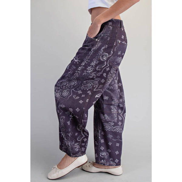 Mineral Washed Paisley Printed Jeans