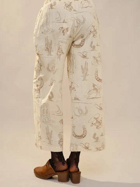 Western Motif Wide Leg Pants