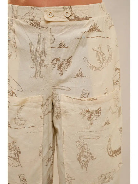 Western Motif Wide Leg Pants