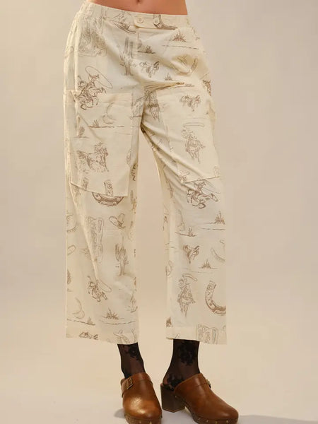 Western Motif Wide Leg Pants