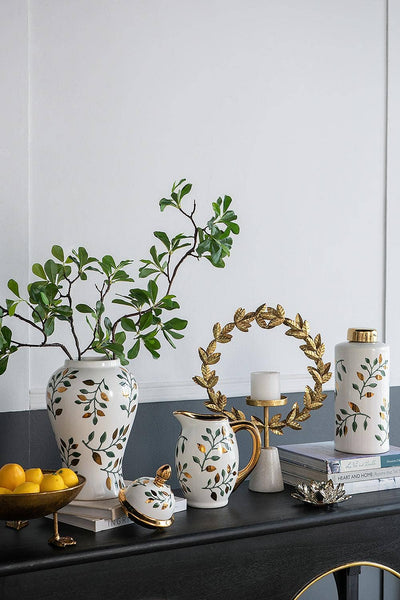 8x5.5x8.5" Luxe Leaf-Decorated Ceramic Pitcher