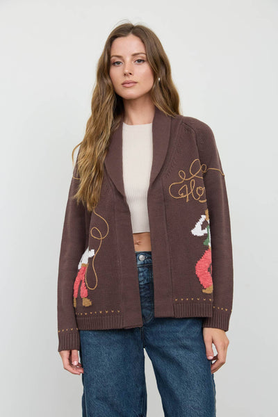 HOWDY COWBOY JACQUARD SHAWL COLLAR KNIT CARDIGAN