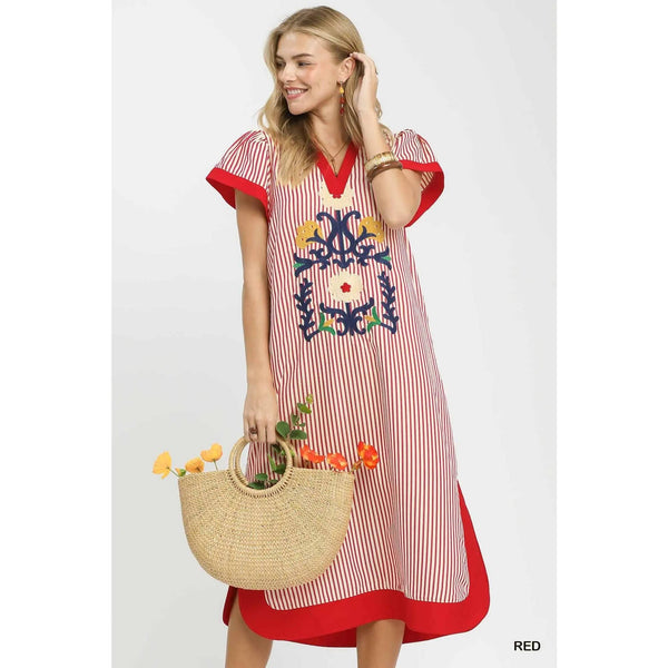 Embroidered Stripe Dress