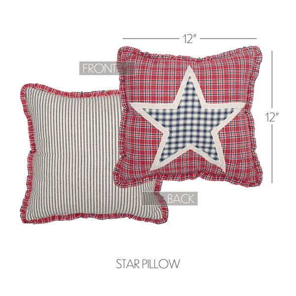 Red White Blue Applique Star Throw Pillow 12x12 (Hatteras)