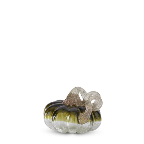 3.25 Inch Green & Clear Crackled Handblown Glass Pumpkin