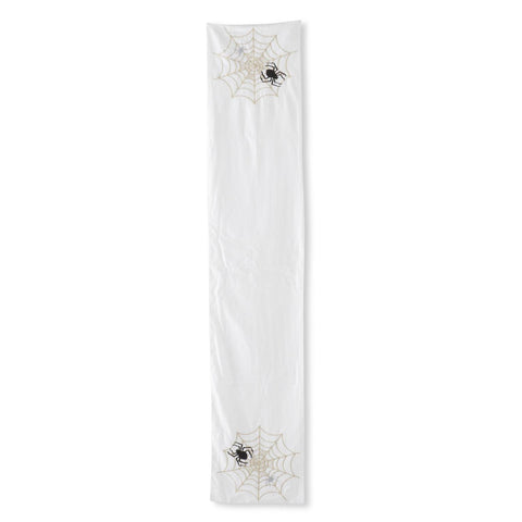 72 INCH WHITE HALLOWEEN TABLE RUNNER W/EMBROIDERED SPIDERS & WEB