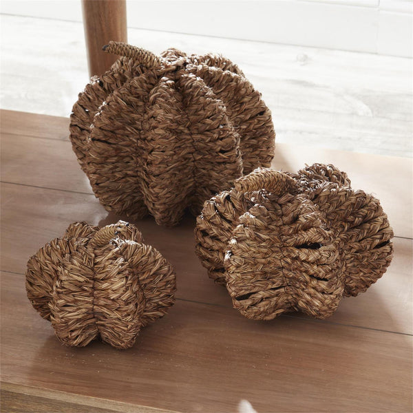 Set of 3 Brown Papyrus Reed Pumpkins