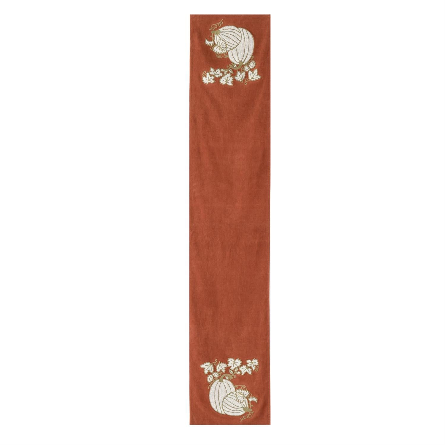 72 Inch Orange Velvet Pumpkin Embroidered Table Runner