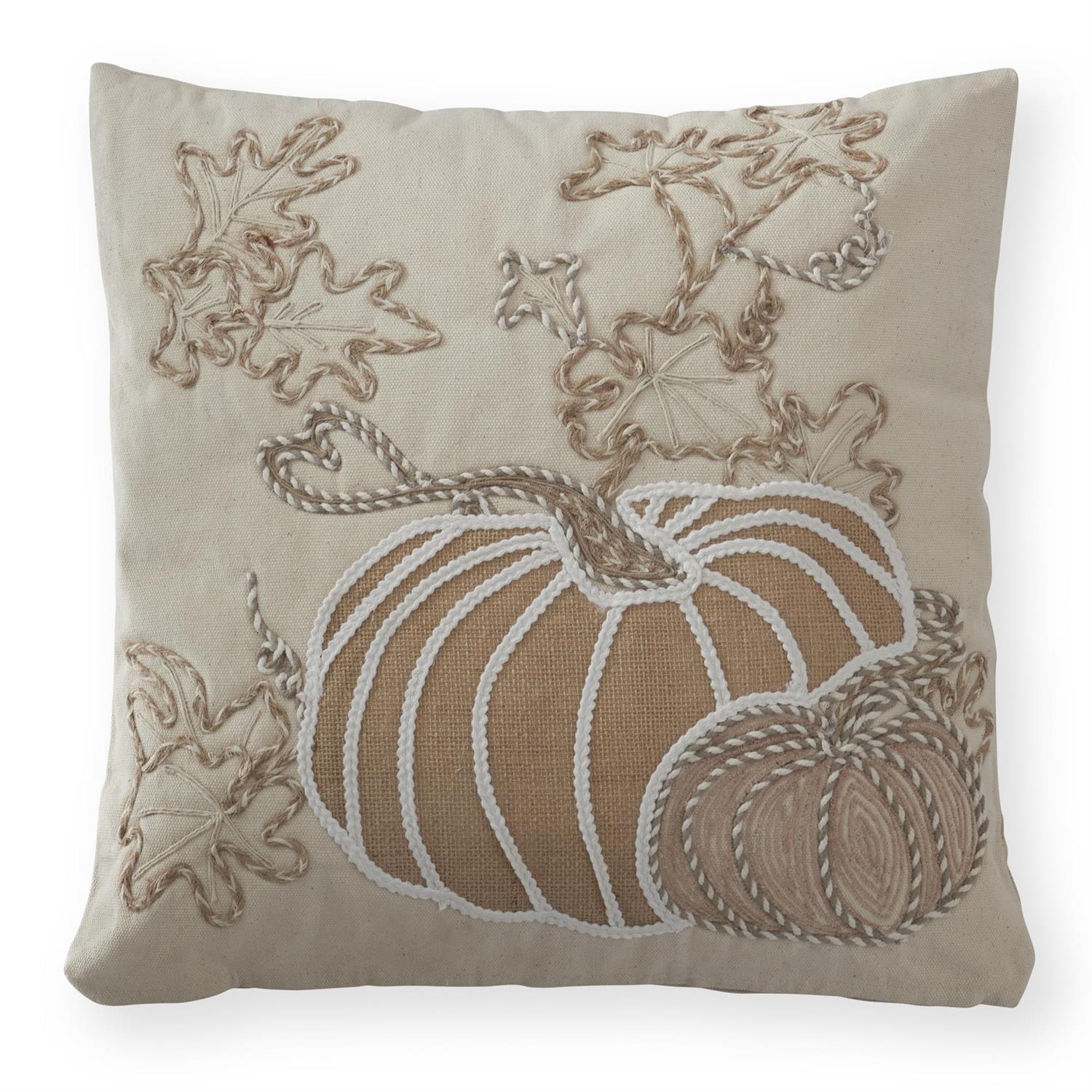 18 Inch Square White Pumpkin Embroidered Pillow