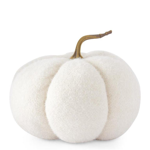 8.5 INCH FUZZY WHITE KNIT PUMPKIN W/RESIN STEM