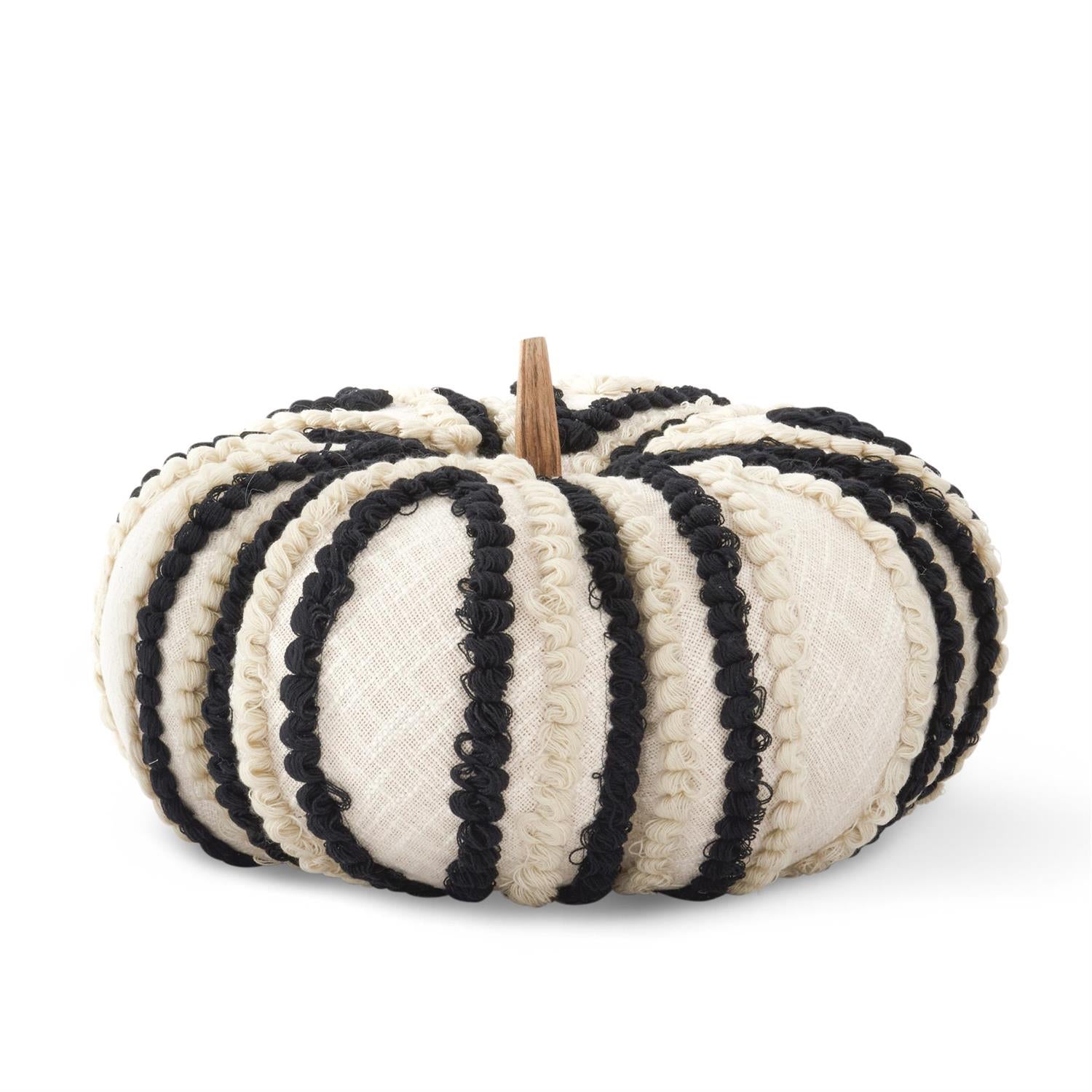 12 Inch Cream & Black Knit Vertical Striped Pumpkin
