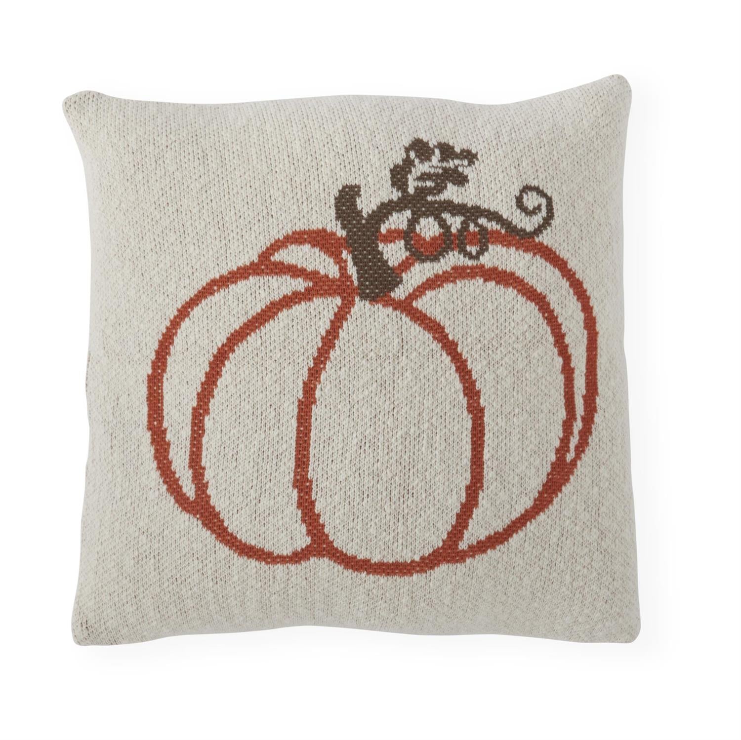20 Inch Cream Cotton Knit Orange Pumpkin Pillow