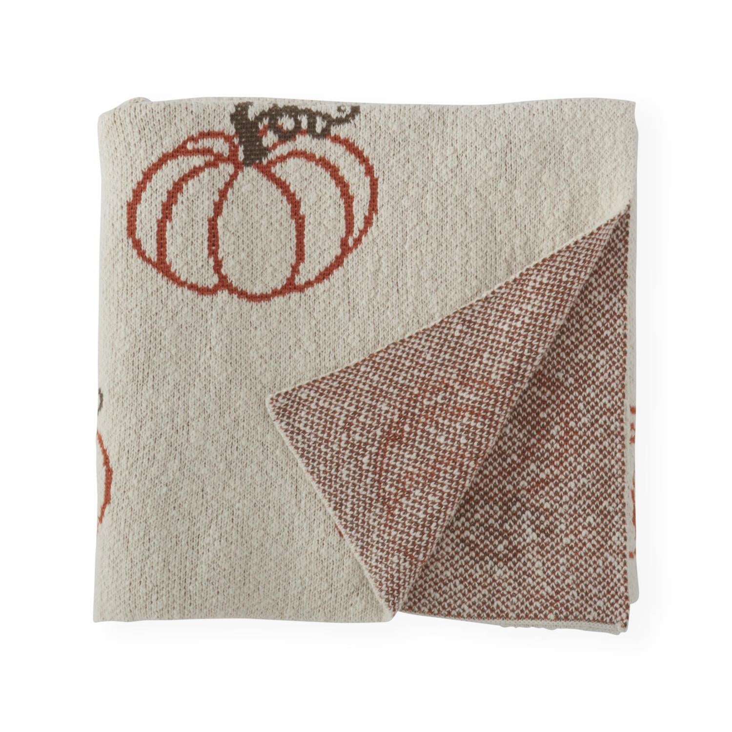 60 Inch Cream Cotton Knit Orange Pumpkins Throw Blanket