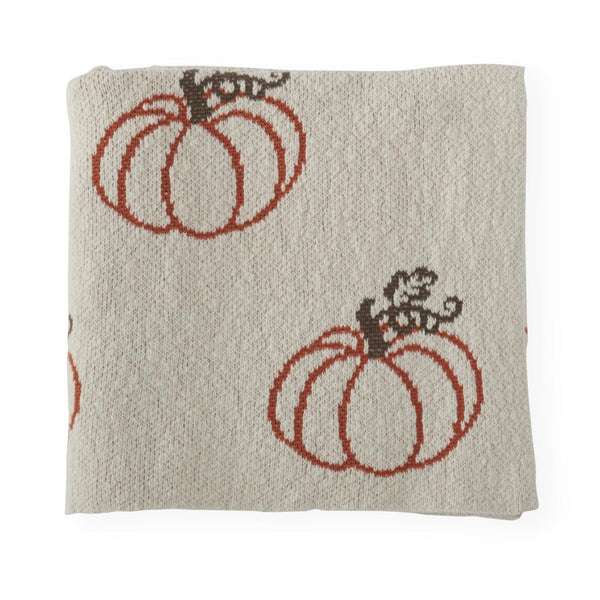 60 Inch Cream Cotton Knit Orange Pumpkins Throw Blanket