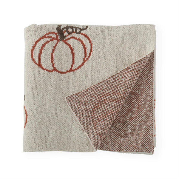 60 Inch Cream Cotton Knit Orange Pumpkins Throw Blanket