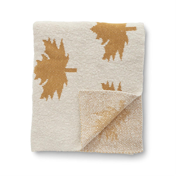 60 Inch Cream Cotton Knit Yellow Leaves Throw Blanket