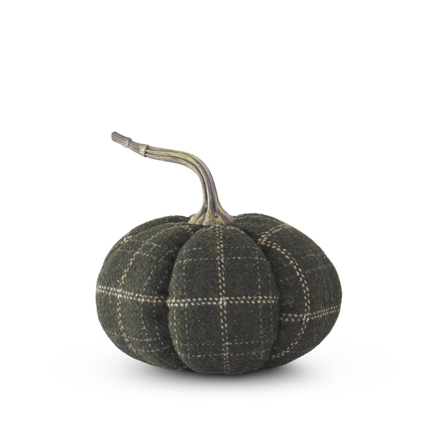 6.25 Inch Green & Tan Plaid Fabric Pumpkin