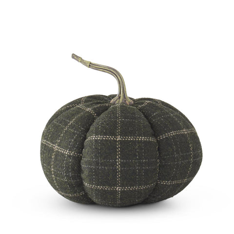 8 Inch Green & Tan Plaid Fabric Pumpkin