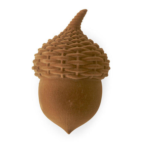 5.5 Inch Brown Velvet Flocked Faux Rattan Resin Acorn