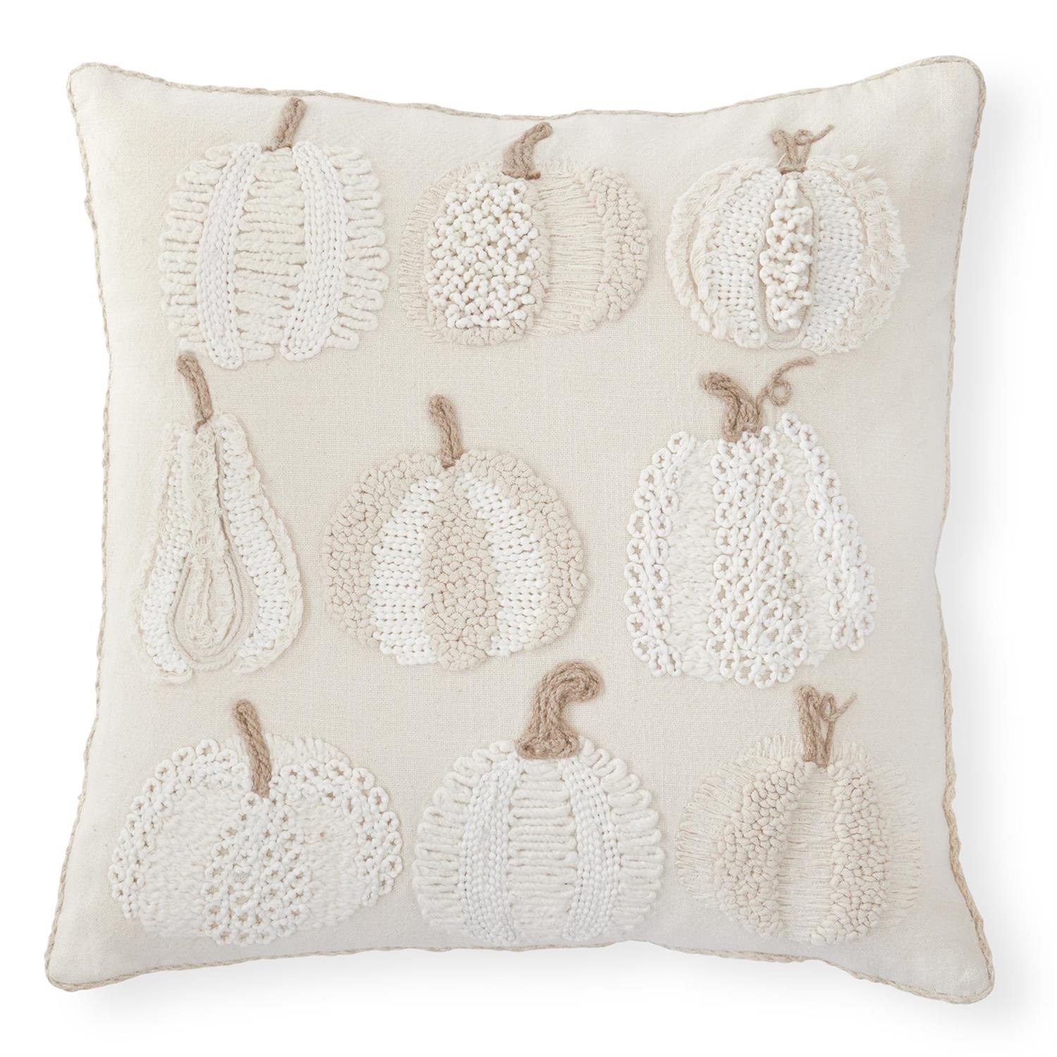 20 Inch Cream Pumpkins & Gourds Embroidered Square Pillow