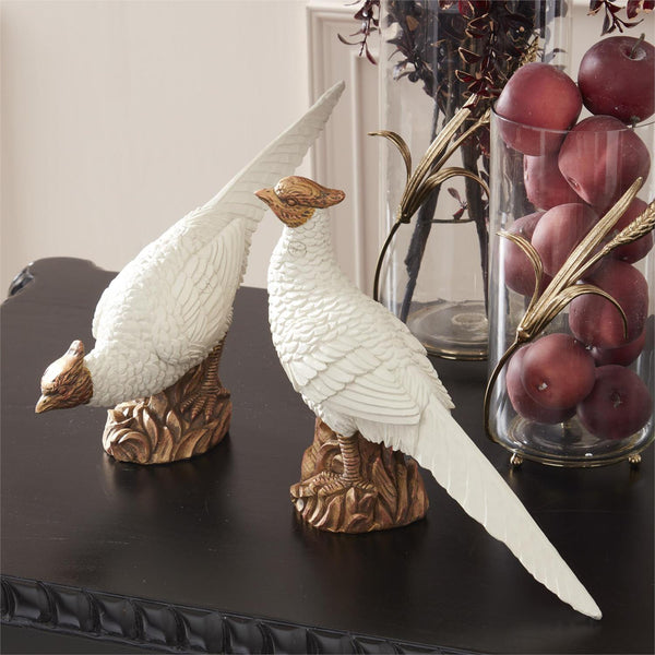Set of 2 Cream & Copper Head Down Pheasants