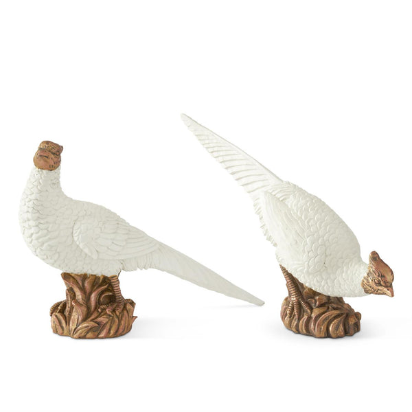 Set of 2 Cream & Copper Head Down Pheasants