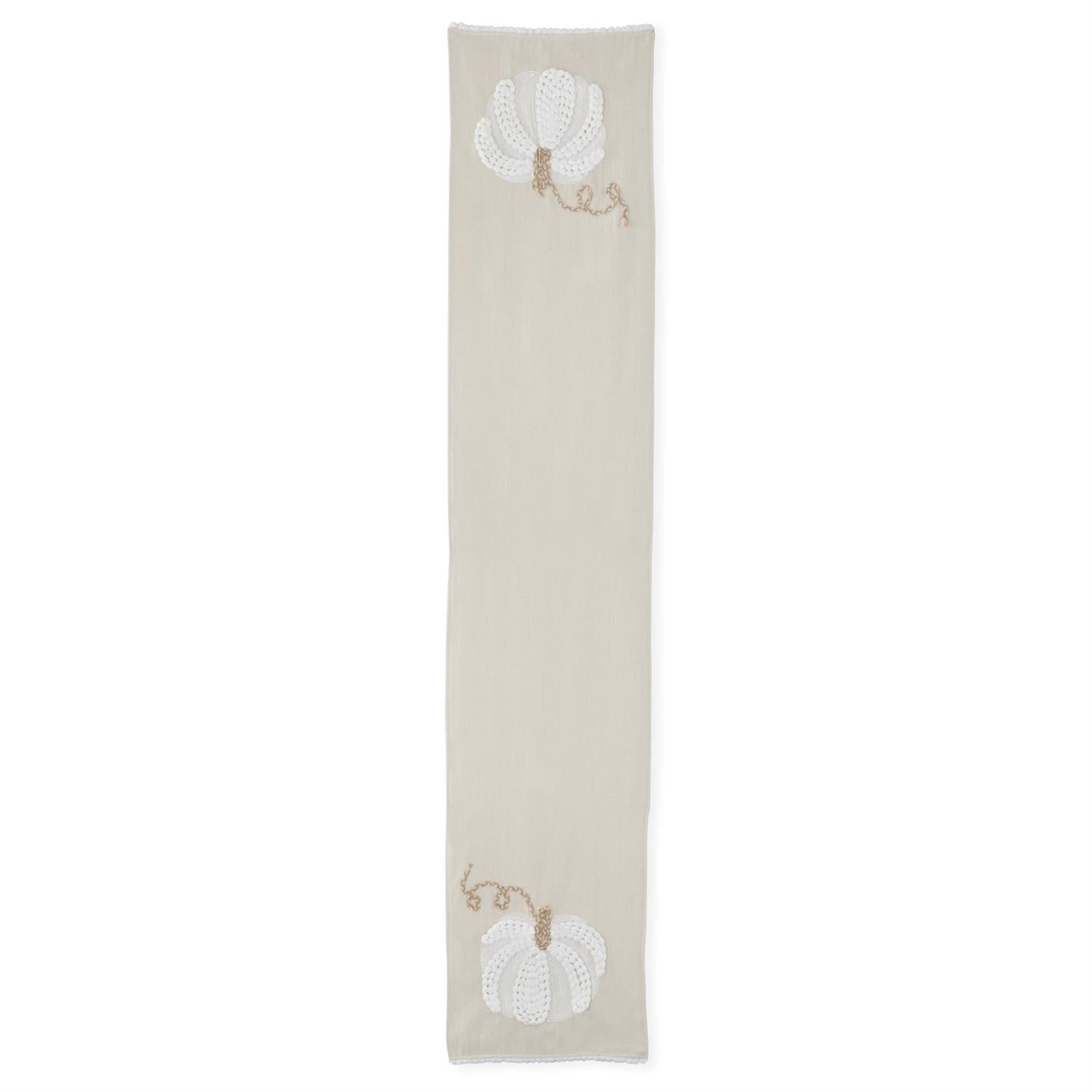 72 Inch Cream & White Embroidered Pumpkin Table Runner