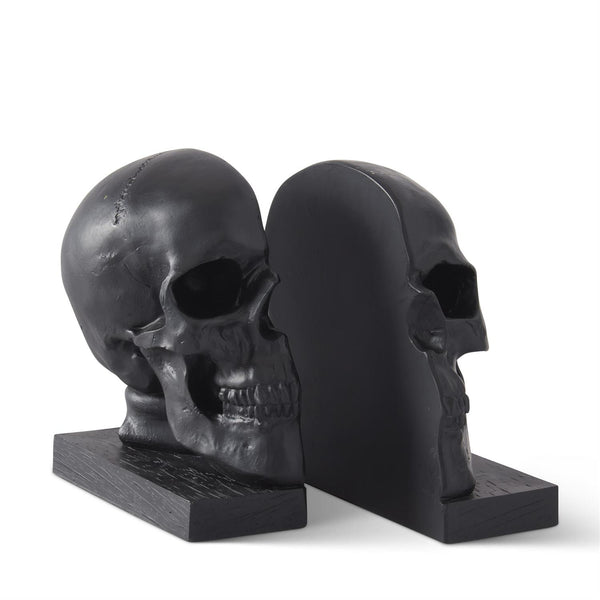 Set of 2 6.5 Inch Black Resin Skull Bookends